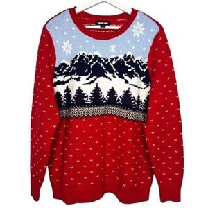 Lands End Winter Snow Ski Red Blue Sweater Size‎ XL